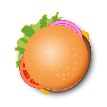 Top view of cheeseburger isolated on white background, vector illustration Illustrazione stock