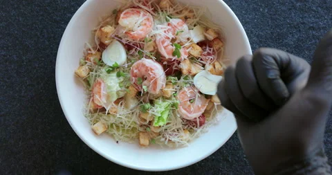 Top view of chef working and preparing fresh salad Stock Footage 159002202