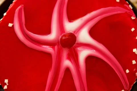 Top view of Cherry cake, is called Drunk Cherry, a delicious, sweet confect.. Stock Photos