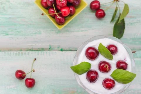 Top view cherry dessert fruit Stock Photos