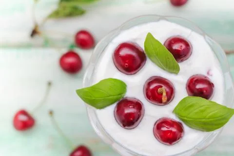 Top view cherry dessert fruit Stock Photos