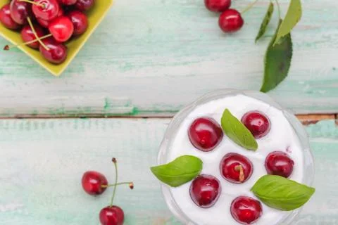 Top view cherry dessert fruit Stock Photos