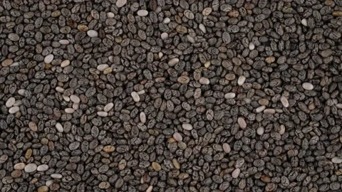 Top view of chia seeds rotating. Closeup. Macro. Stock Footage 170412063