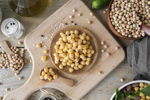 Top view chickpeas beans concept. High quality and resolution beautiful photo Stock Photos