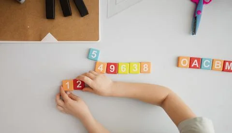 Top view child desk learning numbers letters 1 Resolution and high quality Stock Photos