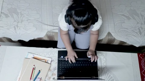 Top View of Child working on Laptop Video stock 154100118