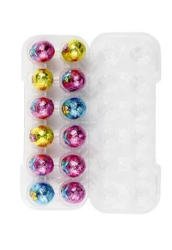 Top view of chocolate easter eggs in a tray Stock-Fotos