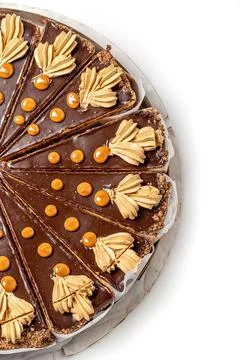 Top view, chocolate nut cake with condensed milk Stock Photos