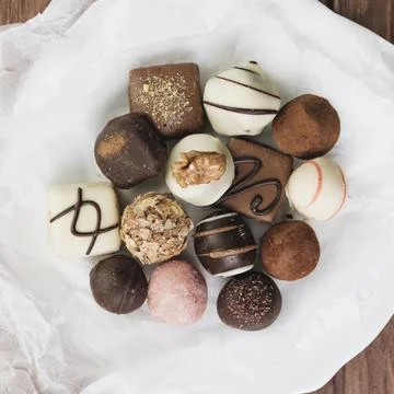 Top view chocolate selection plate. High quality and resolution beautiful photo Stock Photos