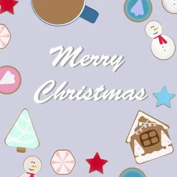 Top view of Christmas celebration table with hot cocoa and gingerbread cookies Stock Illustration