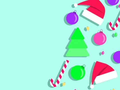 Top view of Christmas decorations with copy space. Christmas Ball Ornaments a Stock Illustration