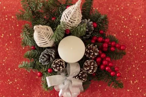 Top view of Christmas table arrangement Stock Photos