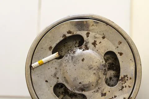 Top view of cigarette butt, cigarette butt in ashtray. Stock Photos