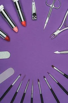 Top view circle manicure makeup Stock Photos