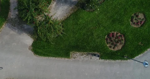 Top view. Circling up copter over the charming colourful blooming Wertwiesenpark Stock Footage 87552250