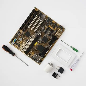 Top view circuit board electrical equipment white surface Stock Photos