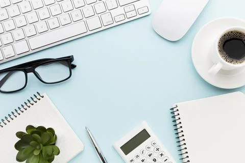 Top view circular frame with desk items Stock Photos