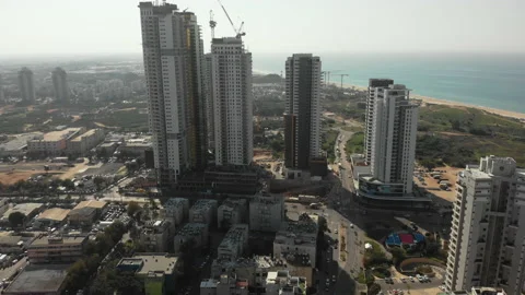 Top view of the city against the background of the sea. Stock Footage 147576910
