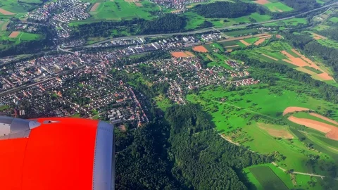 Top view of the city and fields of Germany from the window of an airplane Stock Footage 114759190