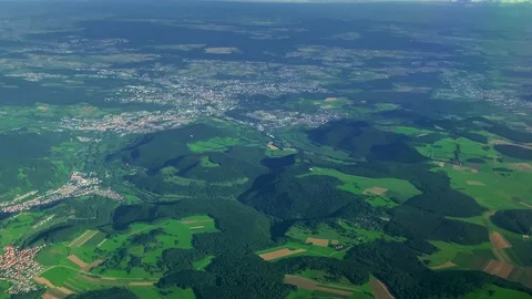 Top view of the city and fields of Germany from the window of an airplane Stock Footage 114955184