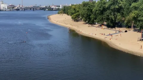 Top view of the city beach on the river. Stock Footage 284001499