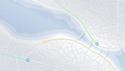 Top view of city map displaying river bridge and multiple colored navigation Stock Illustration
