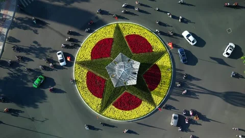 Top view in the city on the ring road. Active traffic vehicles cars and Stock Footage 244608741