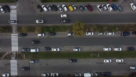 Top view of the city road with small cars panorama from drone Stock Footage 147846045
