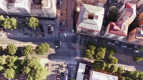 Top view of the cityscape from a drone flight. Concept of city life, public Stock Footage 226224286