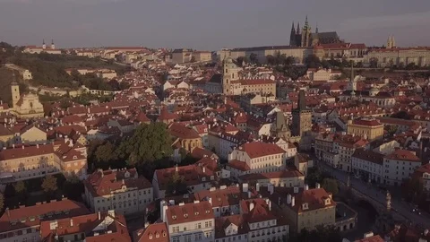 Top view of the cityscape of Prague. Red Roofs of Prague. (10) Stock Footage 117236840
