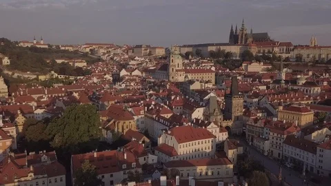 Top view of the cityscape of Prague. Red Roofs of Prague. (11) Stock Footage 117236848