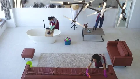 Top view of cleaning team timelapse Stock Footage 279492940