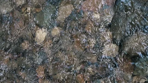 Top view of clear mountain river water with rocks and splashes 動画素材 148621463