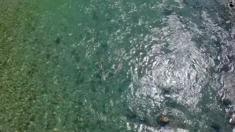 Top View of Clear River Water with Sunlight Reflection Stock Footage 329174822