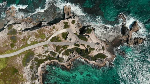 Top view cliff beach Punta sur. Beautiful coastline with waves. Bird view Stock Footage 169980179
