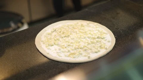 Top view close up of chef takes raw cheese pizza to bake 스톡 동영상 117472371