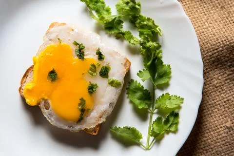 Top view close up of egg condiments on bread Stock Photos