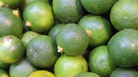 Top View Close Up of Fresh Green Calamansi Limes or Musk Limes in a Pile Vídeo Stock 332549605