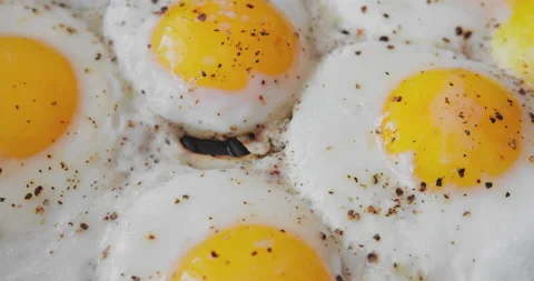 Top view. Close-up of fried eggs in a frying pan. Prores 422 HQ. Stock Footage 167104461