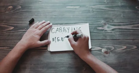 Top view, close-up hands of a man writing carrying mental illness Stock Footage 260938557