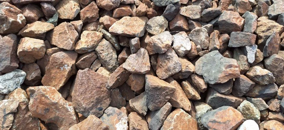 Top View Close-Up of Reddish Brown Crushed Stone Gravel Stock Photos