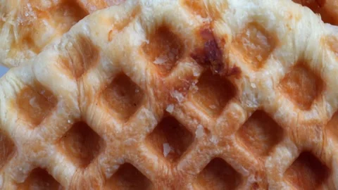 Top view close up shot of pile of croffle or waffle Stock Footage 280155410