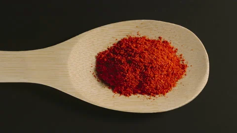 TOP VIEW: Close shot of red pepper appear in spoon - Stop Motion animation Stock Footage 130262364