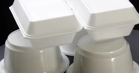 Top view Close up of Styrofoam takeaway boxes, white foam boxes, rectangular sha Vídeos de archivo 141407041