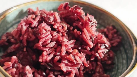 Top View Closeup of Cooked Thai Riceberry Rice. Stock Footage 340077218