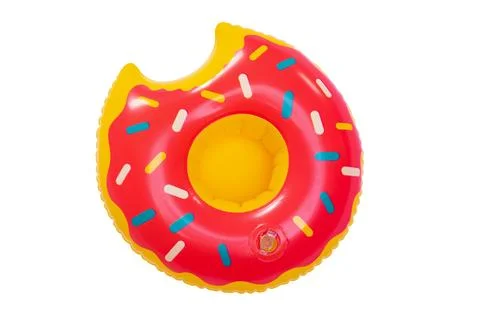 Top view closeup isolated studio shot of colorful icing glazed bitten red a.. Foto stock