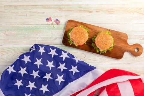 Top view closeup studio shot of two delicious tasty beef cheeseburgers with.. Stock Photos