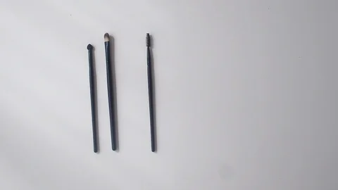 Top view closeup of various professional female cosmetics brushes for makeup . Stock Footage 111416055