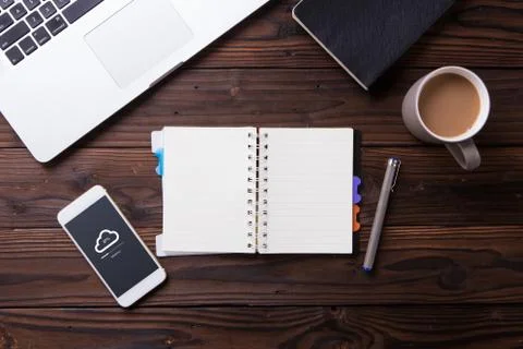 Top view of cloud upload processing data on phone with internet Stock Photos