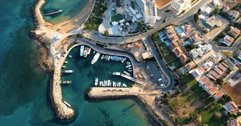 Top view of the coast with harbor Stock Photos